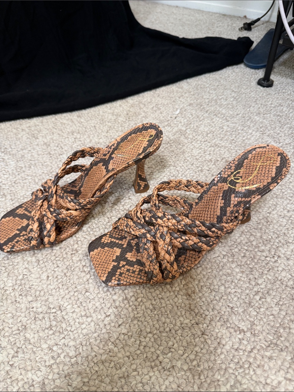 Sam Edelman Braided Snake-Print Mule Heels in Brown and Black